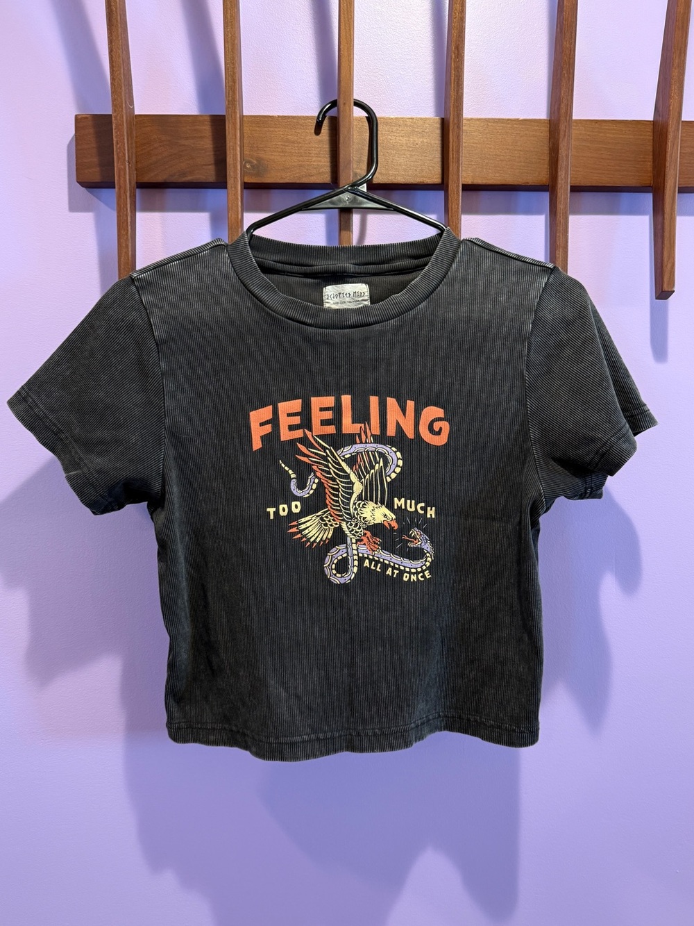 octopied mind feeling too much crop baby tee snake eagle M ribbed mineral wash